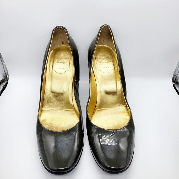ROGER VIVIER Forrest Green Gold Patent Leather Heel Made in Italy Sz 39.5 US 8.5 - Picture 5 of 13